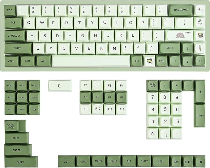 GTSP 124-Key Matcha Keycaps for 65 75 100 Percent 60% Keyboard XDA Keycap Set Dye-Sub for Cherry Mx Gateron Kailh Switch (Matcha English)