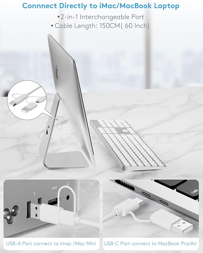 9H Aluminum USB Wired Keyboard with Numeric Keypad for Mac Pro, Mini Mac, iMac, iMac Pro, MacBook Pro/Air, Laptop and PC Computer