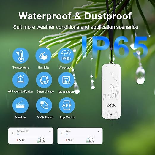 eMylo WiFi Thermometer Hygrometer, IP65 Indoor Outdoor Wireless Smart Temperature Humidity Monitor