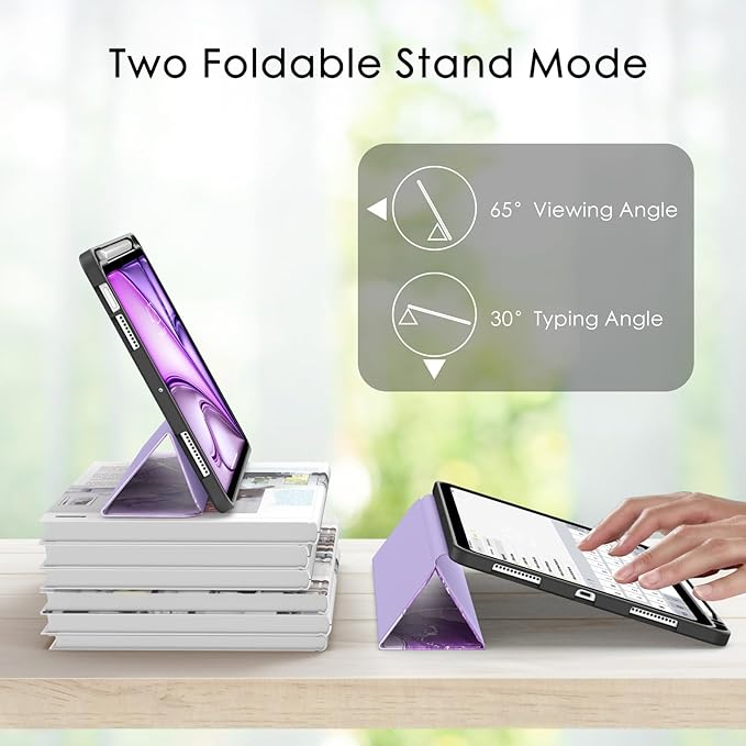 Soke Case for New iPad Air 11 Inch (M4/M3/M2, 2026-2024), iPad Air 5th/4th Generation 10.9 Inch (2020-2022) with Pencil Holder, Soft TPU Back Cover & Auto Sleep/Wake, Purple Marble