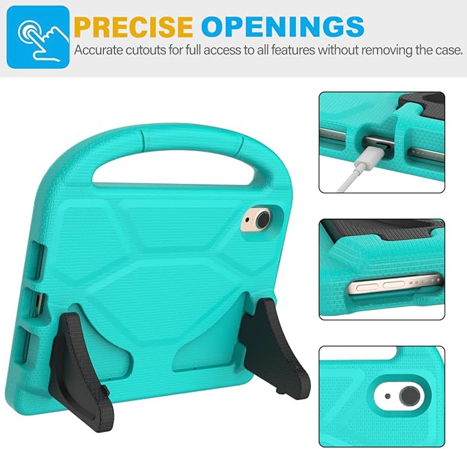 SUPLIK Kids Case for iPad mini 7 (A17 Pro) 2024 & iPad mini 6 (A15) 2021, 8.3-inch iPad mini 6th/7th Generation Case with Screen Protector, Durable Shockproof Kids Cover with Handle Stand, Cyan