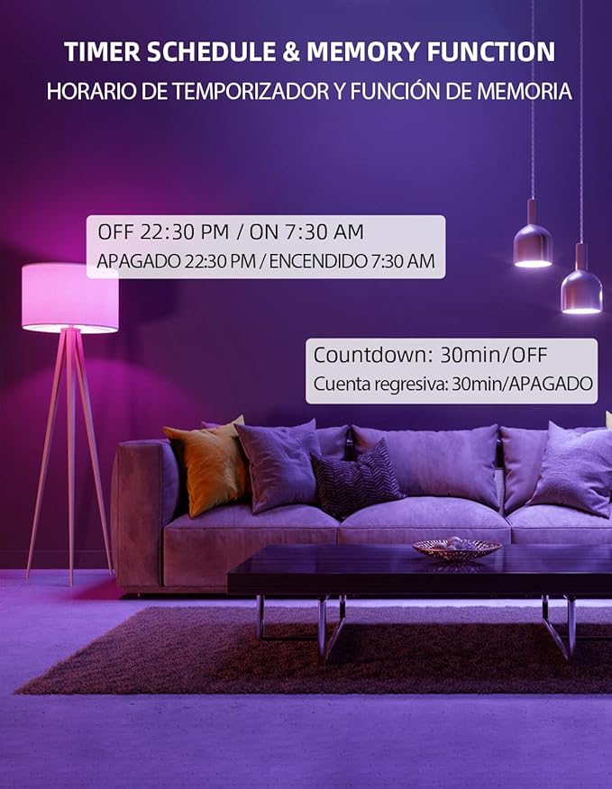 Smart Light Bulbs, 2700K-6500K Dimmable & Color Changing A19 LED Bulb, Works with Alexa Siri Google Home, 2.4GHz WiFi, RGBCW Light Bulb with App Voice Control, Timer & Group Control, 2 Pack