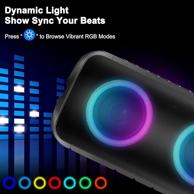 Bluetooth Speaker with 360°HD Stereo Sound, 2026 NEW Portable Wireless Speaker IPX7 Waterproof, HD Call, TWS Pairing, Built-in Mic, RGB Lights, 12H Playtime for Outdoors, Home/Travel/Praty Beach Gift