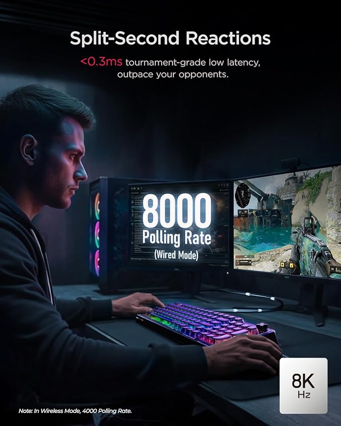 wegear PIXIU 98 Mechanical Gaming Keyboard with Knob, Cherry MX2A Red Switches, 8K Hz Polling, Tri-Mode Gasket Key-Board for PC/Mac/Laptop, Hot Swappable, PBT, RGB Backlit, 95 Keys