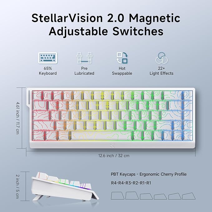MCHOSE ACE 68 60% Mechanical Gaming Keyboard Wired Rapid Trigger Hall Effect Keyboard Magnetic Switch Hyper-Fast 8000Hz Adjustable Actuation, Hot Swap, RGB PC MAC Laptop (White Topographic Ice Rhino)