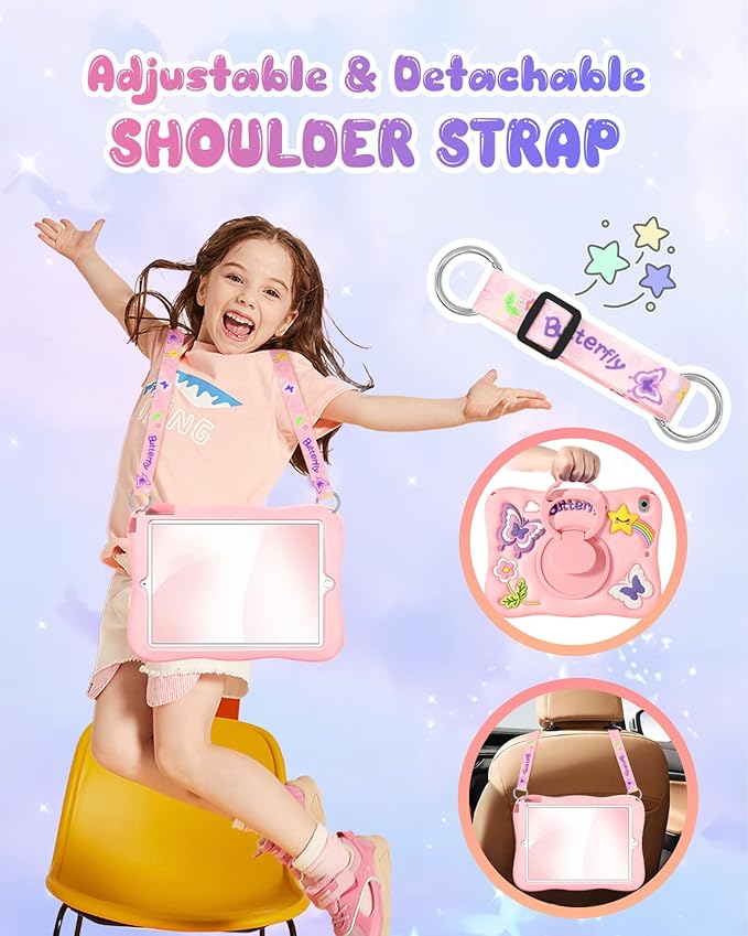 Kidcube for iPad Mini 4 Case, for iPad Mini 5 Case 2015/2019 - Girls Cute Girly Kawaii 3D Butterfly Design Cover with Rotating Stand & Strap Silicone Teens Women for iPad Mini 4th/5th Generation Cases