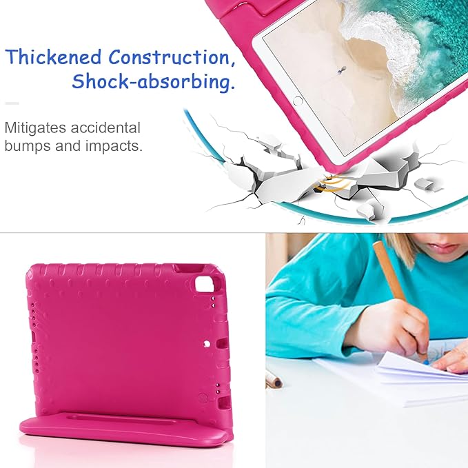 Kids Case for iPad 9th/8th/7th Generation (2021/2020/2019), iPad 10.2" Shockproof Case, Techcircle Handle Stand Lightweight EVA Foam Bumper Protective Rugged Drop Protection Child Proof Cover, Rose