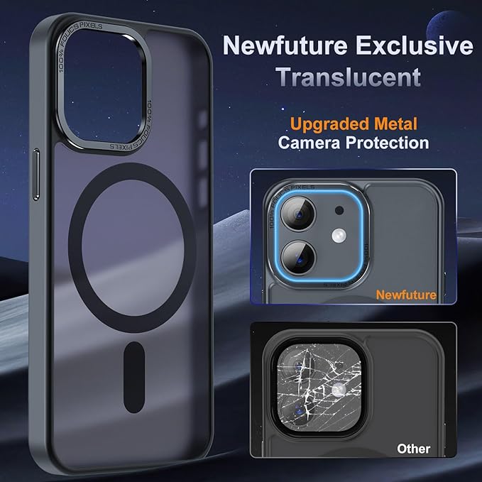 Newfuture Designed for iPhone 12 Case/iPhone 12 Pro Case with Magnetic [13 FT Military Drop Protection] [Compatible with Magsafe] Translucent Shockproof with Anti-Fingerprint Phone Case, Black