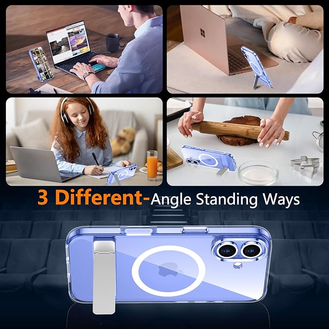 SPIDERCASE for iPhone 16 Case,with [3 Stand Ways] [Compatible with Magsafe] Crystal Clear with Invisible Kicktand Shockproof Slim Phone Case for iPhone 16 6.1'',Clear