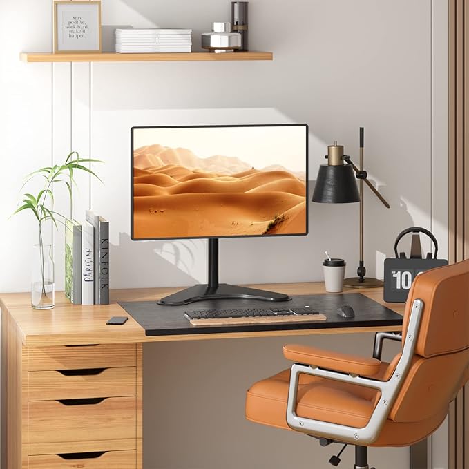 WALI Single Monitor Stand up to 32 Inch Screens, Freestanding Single Monitors Arm Desk Mount, Universal VESA Monitor Mount 75x75/100x100mm, Adjustable Height and Angle (MF001), Black