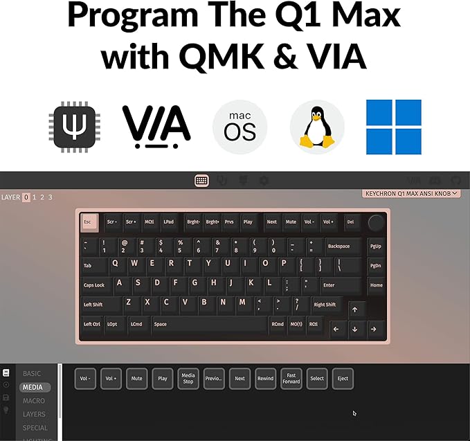 Keychron Q1 Max RGB QMK/VIA Custom Mechanical Keyboard, Full Metal Programmable Knob 2.4 GHz/Bluetooth/Wired Keyboard with Hot-Swappable Gateron Jupiter Banana Switch for Mac Windows Linux - White