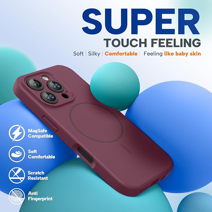 Miracase Magnetic for iPhone 16 Pro Case, [Soft Anti-Scratch Microfiber Lining], Compatible with MagSafe, Liquid Silicone Case Shockproof Drop Protection Phone Case for 16 Pro,Wine Red