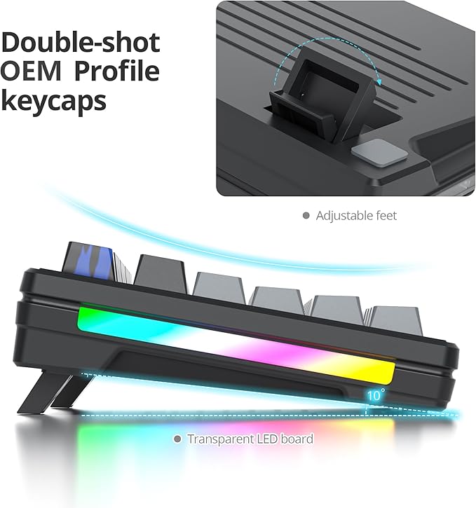 Owpkeenthy 75% Gasket Mounted Mechanical Gaming Keyboard Hot Swappable, Wired 87 Keys South-Facing RGB Keyboard with Quiet Linear White Switch Cherry Keycaps for Win mac (Black)