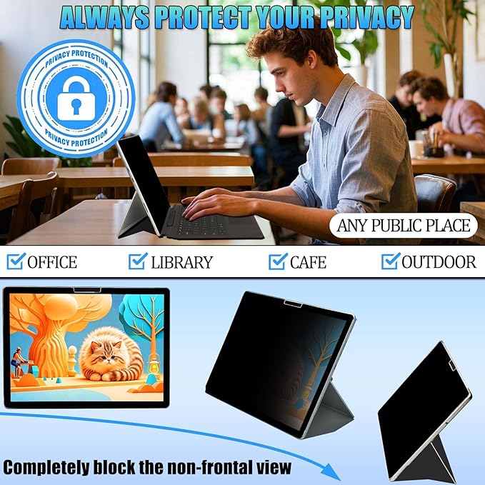 Privacy Screen Protector for Microsoft Surface Pro 4/5/6/7-12.3 Inch - Anti-Spy Filter with Blue Light Blocking - Removable, Reusable, Bubble-Free Installation
