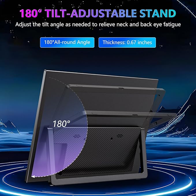 WUAWE Portable Monitor 14" Kickstand Portable Monitor for Laptop, Ultra Slim Built-in 180° Adjustable Stand, Second Screen for Laptop, Desktop, Tablet, Phone, Xbox, PS4/PS5, GEEKOM.