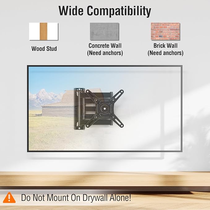 ELIVED Long Arm TV Wall Mount for Most 14-42 Inch tvs & Monitors, 21.7 Inch Long Extension TV Mount Swivel and Tilt, Full Motion Wall Mount Bracket Fit Max VESA 200x200mm, Holds up to 44 lbs.