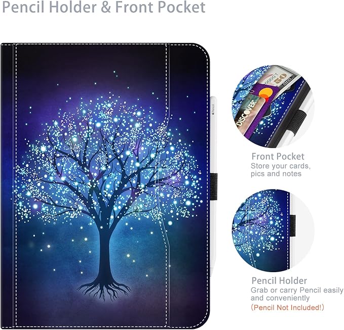 for iPad (A16) 11Th/10Th Generation Case 2025/2022, for iPad Case 11Th/10Th Generation, 10Th/11Th Gen iPadCase Cover Pencil Holder/Hand Strap/Pocket/Adjustable Stand, Blue Star Tree