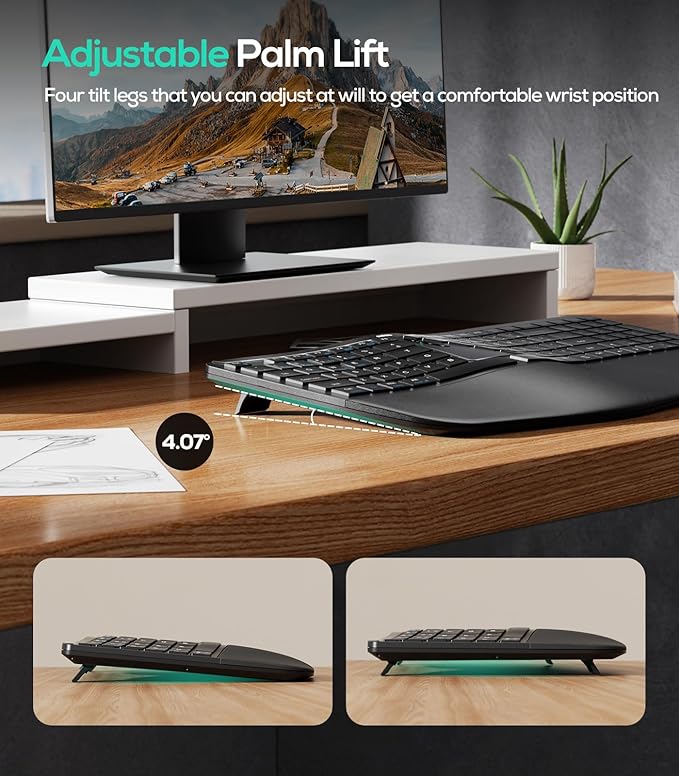 Nulea RT07B Wireless Ergonomic Split Keyboard, Wrist Rest, Natural Typing, Bluetooth and USB Connectivity, USB-C Rechargeable,Compatible with Windows Mac (Silver Black)