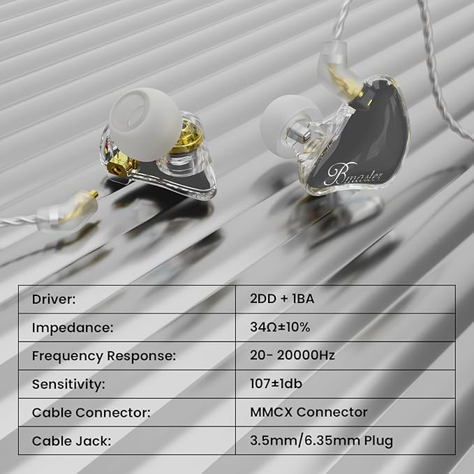 BASN in Ear Monitor Headphones, Triple Driver IEM Earphones with Powerful Bass, Noise Isolation HiFi Stereo Wired Earbuds for Musicians Singers Drummers (Sage Gray)
