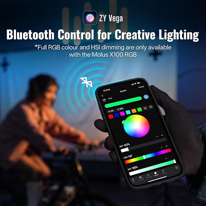 ZHIYUN MOLUS X100 RGB PRO V2 100W Full Color Portable RGB Video Light Continuous Output Lighting with PD Fast Charging,CRI 95+, APP Control 384g for Youtuber Tiktok