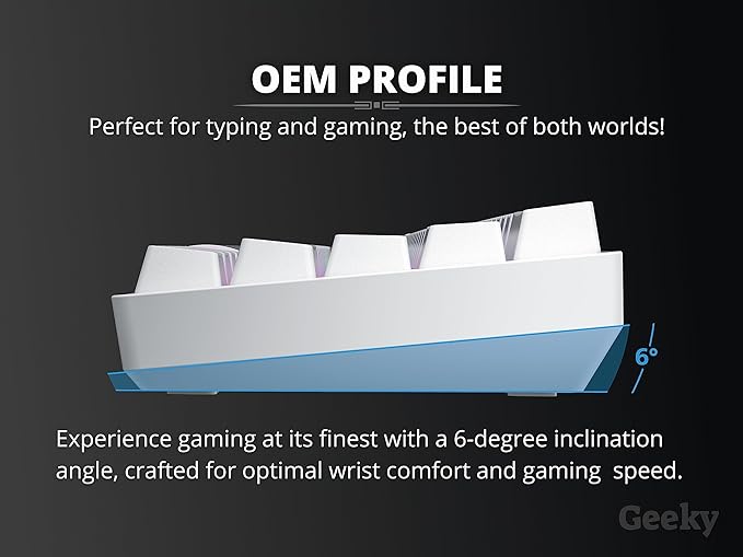 Geeky GK61 60% | Hot Swappable Mechanical Gaming Keyboard | 61 Keys Multi Color RGB LED Backlit for PC/Mac Gamer | ANSI US American Layout (White, Mechanical Speed Yellow)