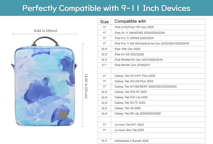 Dadanism 9-11 Inch Tablet Sleeve Bag Carrying Case with Shoulder Strap for iPad (A16) 11", iPad 10th Gen 10.9", iPad Air M4/Pro M5 11", iPad 9/8/7th 10.2", Galaxy Tab A11+ Plus 11",Graffiti blue