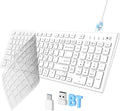 FENIFOX Wireless Keyboard, Bluetooth & 2.4G USB & USB-C Rechargeable Silent Ultra Quiet Low Profile Compact Full Size with Number Pad Soft Multi Device for Mac MacBook Windows PC - White