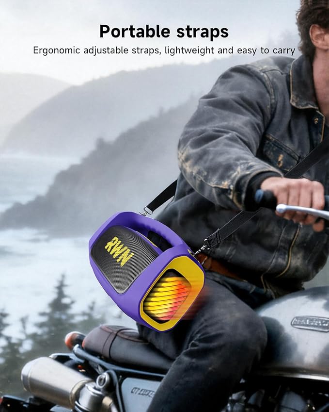 RWN Outdoor Bluetooth Speaker: 160W Loud Sound, IP67 Waterproof with 24H Playtime, Fast Charge, Bass, TWS, Portable Wireless Speakers with Light Show for House, Party, Projector, Beach (PURPLE+YELLOW)