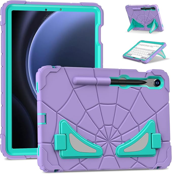 AKABEILA Compatible with Samsung Galaxy Tab S7/S8/S9/S9 FE 11 inch(2023) Tablet Case，Lightweight Shockproof Rugged Protective Cover with Kickstand for Kids Children Boys Babies Purple Mint Green