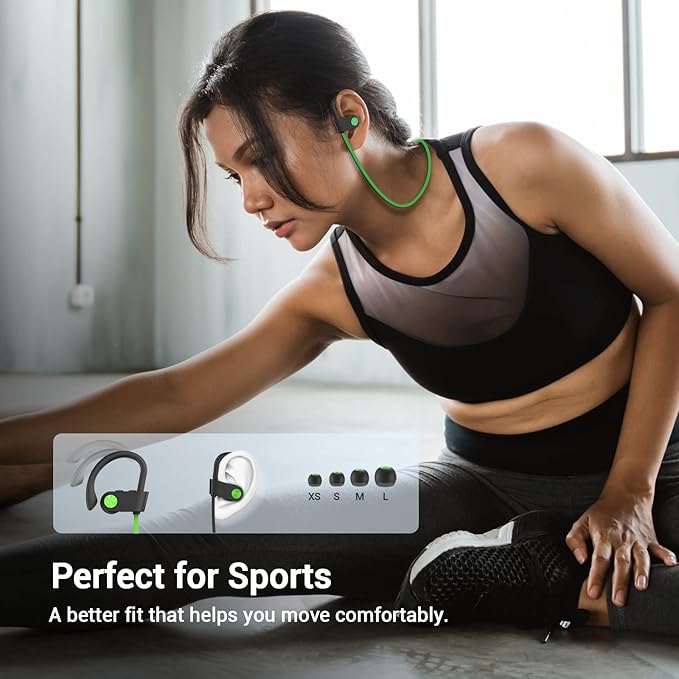 KALOC Bluetooth Headphones, HiFi Bass Stereo Earbuds with Noise Cancelling Mic, IPX7 Waterproof & 12 Hours Play Time, Wireless Sports Headsets for Workout Running