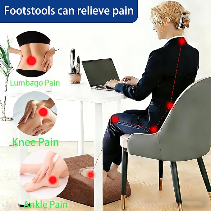 Foot Rest for Under Desk at Work, Ergonomic Under Desk Footrest with Washable Cover for Office, Home & Gaming Leg Elevation Pillow Brown