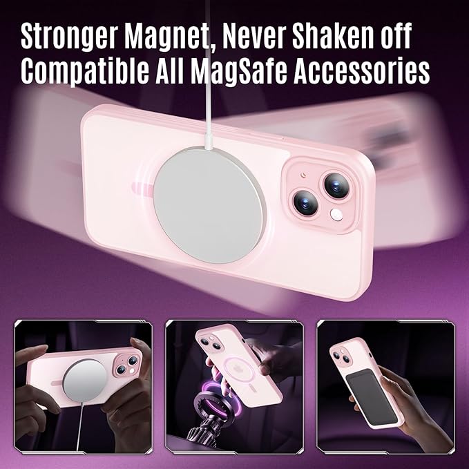 Symcele Designed for iPhone 13 Case, Compatible with MagSafe, with Privacy Screen Protectors X2, [Camera Protection] [15FT Military Drop Protection] Shockproof Phone Case, 6.1", Pink