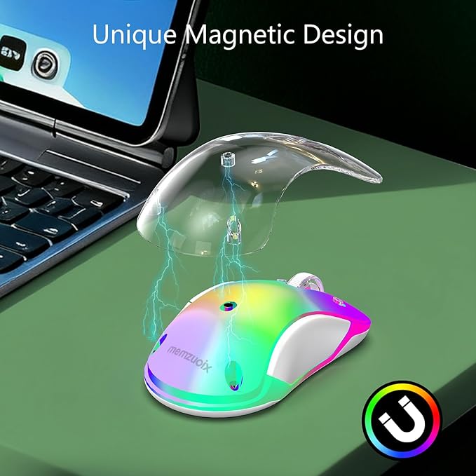 memzuoix 2.4G Wireless Mouse with Customizable Cover & 9-Color LED - Rechargeable Ergonomic, 1400 DPI, 5 Buttons, USB Receiver for PC/Mac - Green