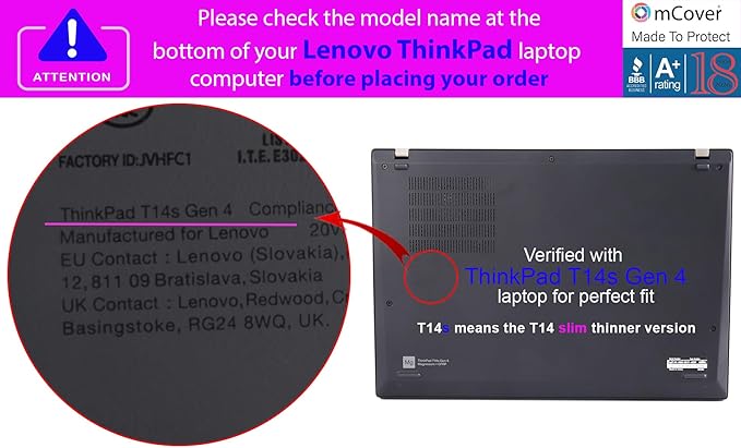 mCover Hard Case ONLY Compatible for 2023-2024 14" Lenovo ThinkPad T14s Slim Gen 3 / Gen 4 Windows PC (with 180° Hinge, NOT Fitting Any Other Lenovo Models) - Purple