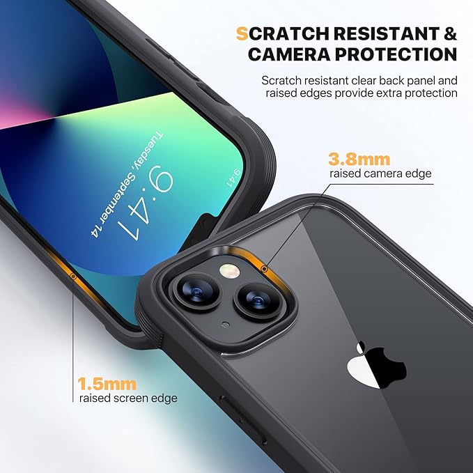 Diaclara Designed for iPhone 13 Case, Full Body Rugged with Built-in Touch Sensitive Anti-Scratch Screen Protector, Soft TPU Bumper Case for iPhone 13 6.1" (Black and Clear)