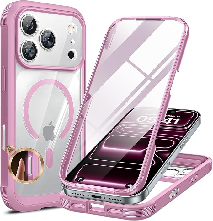 Miracase for iPhone 17 Pro Max Case 6.9" Full-Body Phone Case with Built-in Glass Screen Protector& Full Camera Protector,[Magnetic with MagSafe] Drop Proof 17 ProMax Cover, Lilac