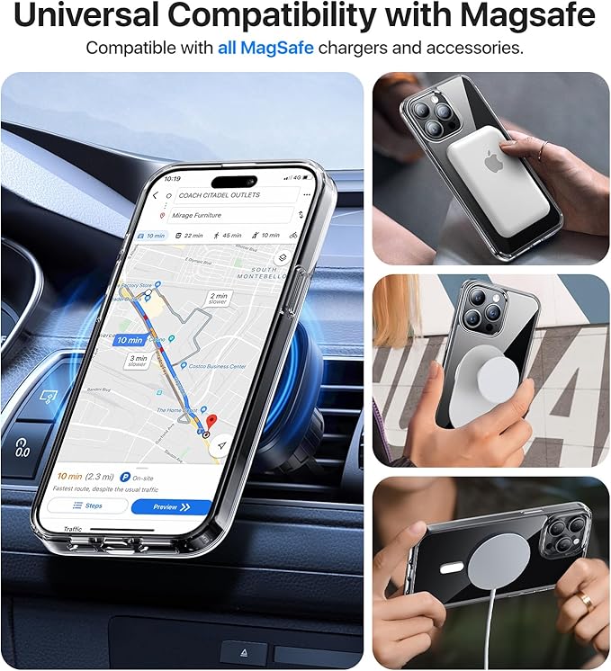 Magnetic for iPhone 15 Pro Max Case[Compatible with MagSafe][Military-Grade Drop Protection][Anti-Yellowing]Shockproof Protective Translucent Matte Cover for iPhone 15 Pro Max Phone Case,Clear