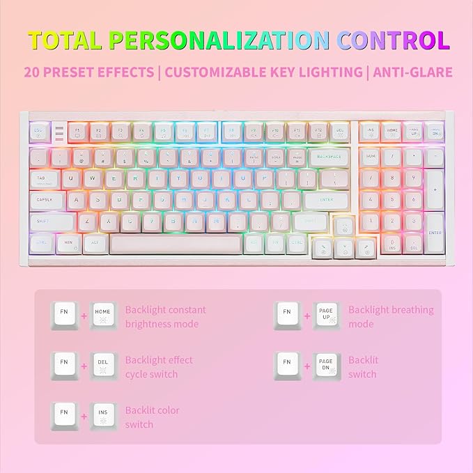 Hexgears I4 Mechanical Keyboard with Number Pad, Aluminum Gaming Keyboard Kailh Tactile Switch, RGB Backlight, PBT Keycaps, Hot Swappable for Windows/Mac OS (Pink-White)
