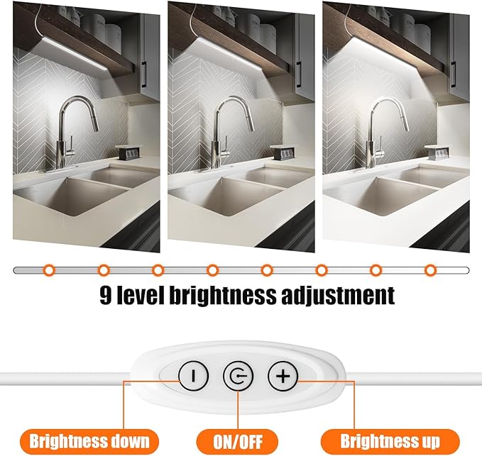 GLVSAE Under Cabinet Lighting, 12 Inch Plug in Light Bar, LED Keyboard Lights, 6000K Cool White Light, Ultra Thin Dimmable Light Bar, Suitable for Kitchen/Desk/Closet/Workbench