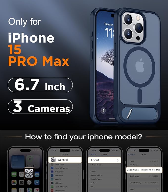 Magnetic Compatible with iPhone 15 Pro Max Case, [Built-in Invisible Kickstand][Compatible with MagSafe] [Military Grade Shockproof] Slim Translucent Matte Phone Case for iPhone 15 Pro Max 6.7"