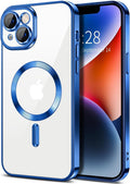 Hython Magnetic Clear for iPhone 14 Case with Camera Lens Protector [Compatible with MagSafe] Luxury Plating Edge Slim Soft TPU Cover Protective Phone Case for iPhone 14 6.1", Deep Blue