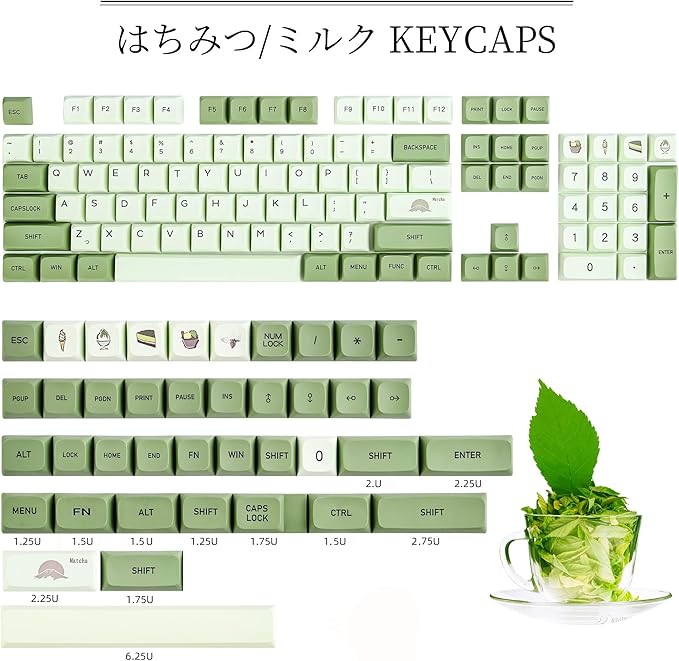 GTSP 124-Key Matcha Keycaps for 65 75 100 Percent 60% Keyboard XDA Keycap Set Dye-Sub for Cherry Mx Gateron Kailh Switch (Matcha English)