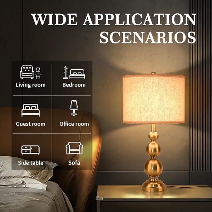 Ziqqeelam Gold Table Lamp Set of 2, 24.4" Table Lamps for Living Room, Gold Tall Skinny Table Lamps, Modern Buffet Lamp for Bedroom Bedside, Nightstand, Desk, End Table, Entry Way