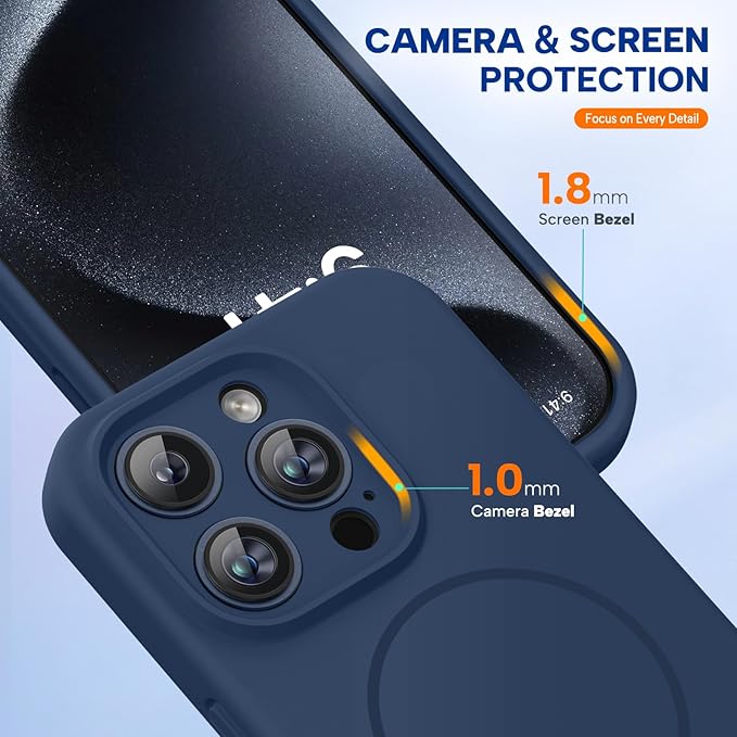 Miracase Magnetic for iPhone 15 Pro Case, [Soft Anti-Scratch Microfiber Lining], Compatible with MagSafe, Liquid Silicone Shockproof Drop Protection Phone Case for 15 Pro, Dark Blue