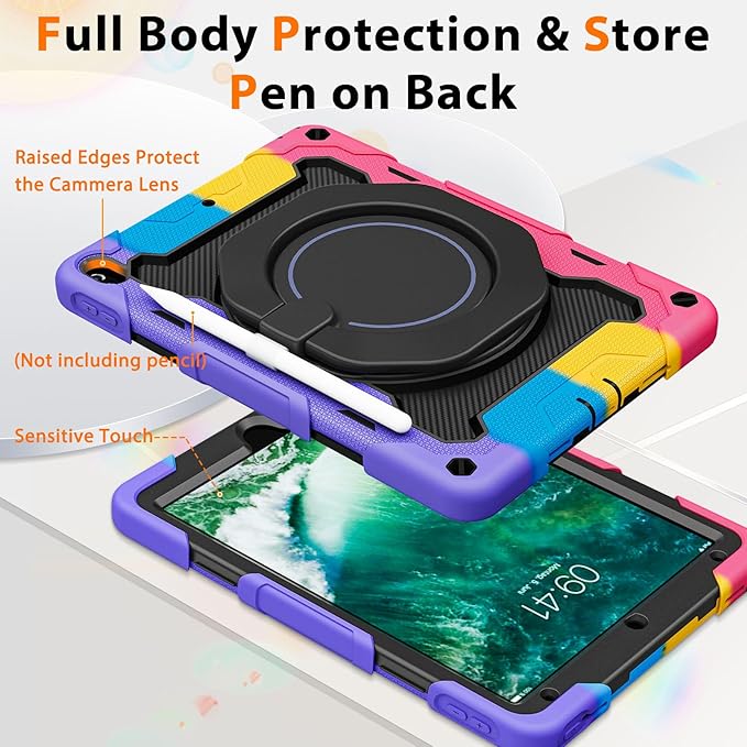 ROISKIN for iPad Pro 10.5 Case 2017/iPad Air 3rd Generation Case 2019, Rugged Heavy Duty Protective Cover with Screen Protector Pencil Holder, 360° Swivel Stand/Handle, Shoulder Strap for Kids