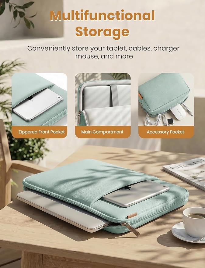 DOMISO Laptop Case Laptop Sleeve Cover for 14 inch Mac Book Pro M4/M3/M2/M1 Pro/Max, Compatible with 13.3 inch HP Dell ASUS Notebook, Water-Resistant Bag with Scalable Handle and Small Case,Mint Green