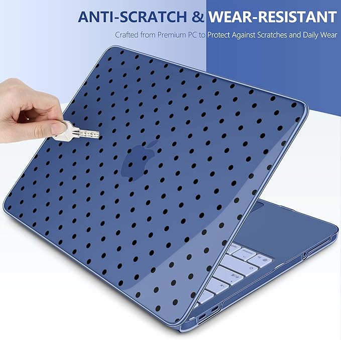 DONGKE for MacBook Neo 13 Inch Case 2026 (Model A3404, A18 Pro chip), Stylish Pattern Protective Hard Shell with Screen Protector, Keyboard Cover & USB-C Adapter - Indigo Polka Dots