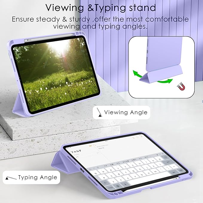 ZryXal New iPad Pro 13 Inch Case (M5) 2025 / (M4) 2024 with Pencil Holder, Smart iPad Case [Support Pencil Pro and Pencil (USB-C)], Support Touch ID and Auto Wake/Sleep (Light Purple)
