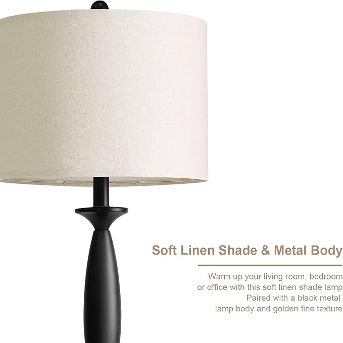 Oneach 28" Modern Table Lamps Set of 2 for Living Room, Black Metal Bedside Lamps with USB Ports, Nightstand Lamps Set for Bedroom End Table Home Office(Bulbs not Included)
