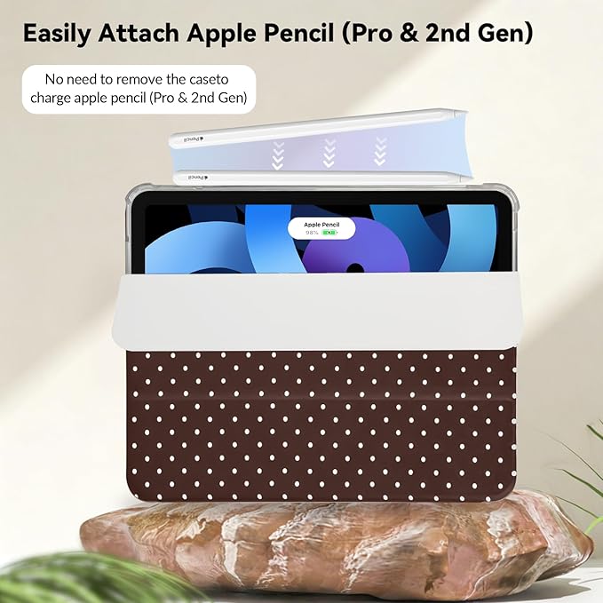 Lovmooful Compatible for iPad 11th 11-Inch A16 (2025),iPad 10 (10.9-Inch,2022 Model,10th Generation) Case with Pencil Holder Cute Polka Dot Aesthetic Design Soft TPU Trifold Stand Protective-Brown